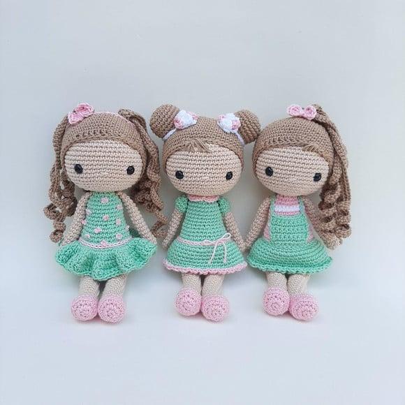 Trio Bonecas de Crochê Amigurumi