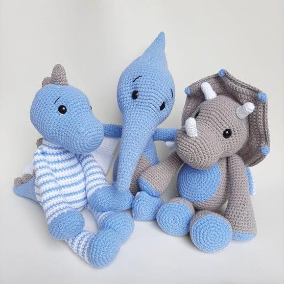 Trio Dinossauros de Crochê Amigurumi