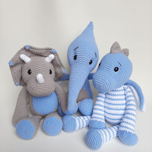 Trio Dinossauros de Crochê Amigurumi