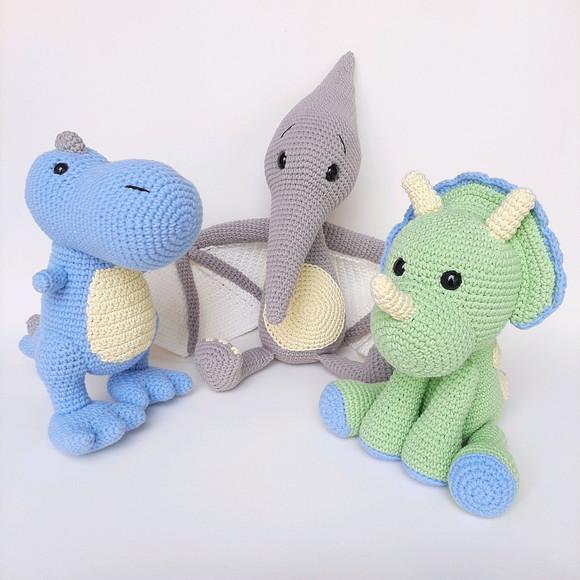 Trio Dinossauros de Crochê Amigurumi