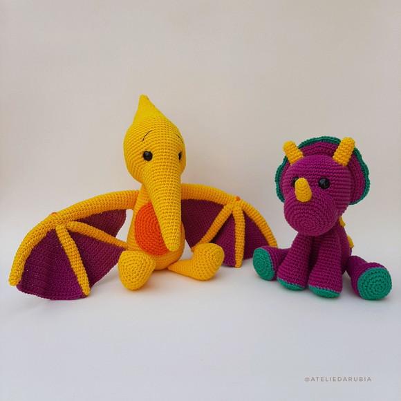 Trio Dinossauros de Crochê Amigurumi