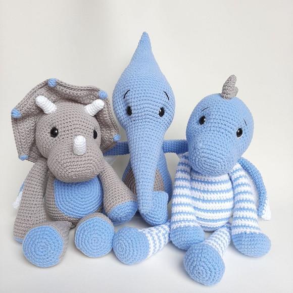Trio Dinossauros de Crochê Amigurumi