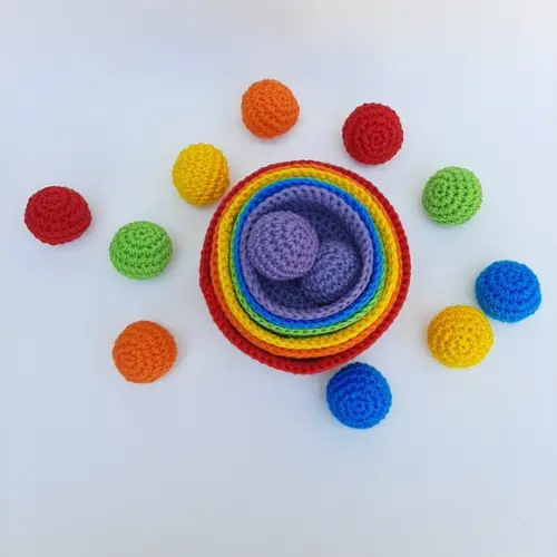 Cestos de Atividades Montessori em Crochê com 12 Bolinhas