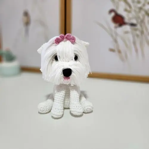 Mini Maltês Cãozinho de Crochê Amigurumi