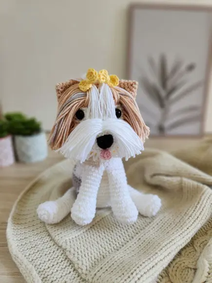 Mini Biewer Terrier Cãozinho de Crochê Amigurumi