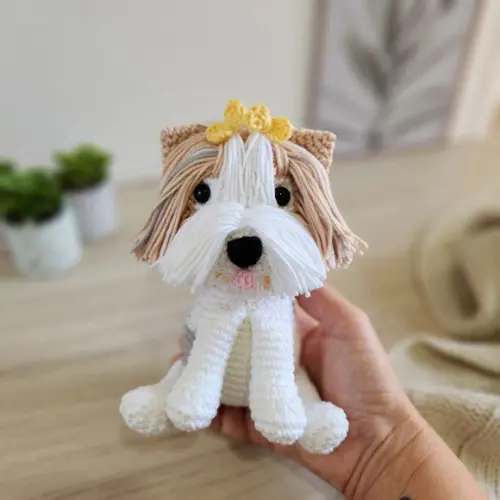 Mini Biewer Terrier Cãozinho de Crochê Amigurumi