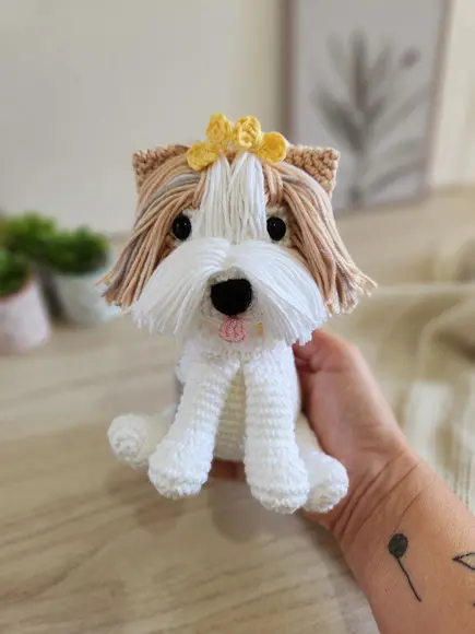 Mini Biewer Terrier Cãozinho de Crochê Amigurumi
