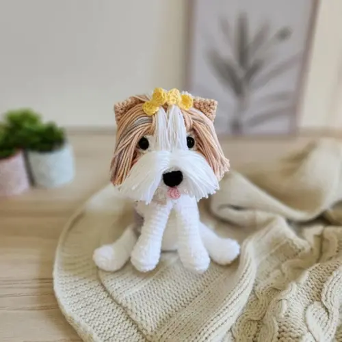 Mini Biewer Terrier Cãozinho de Crochê Amigurumi