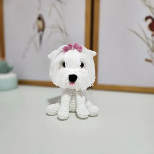 Mini Maltês Cãozinho de Crochê Amigurumi
