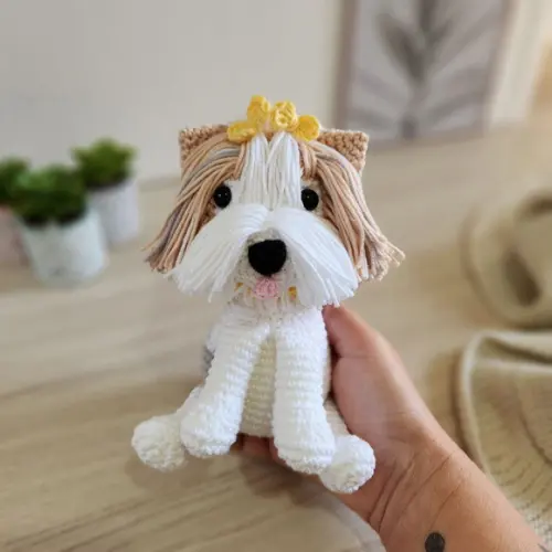 Mini Biewer Terrier Cãozinho de Crochê Amigurumi