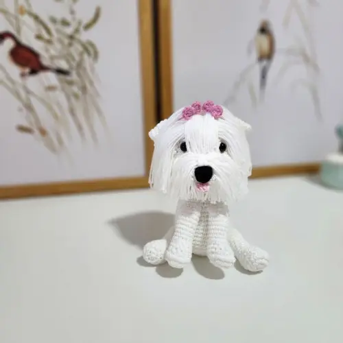 Mini Maltês Cãozinho de Crochê Amigurumi