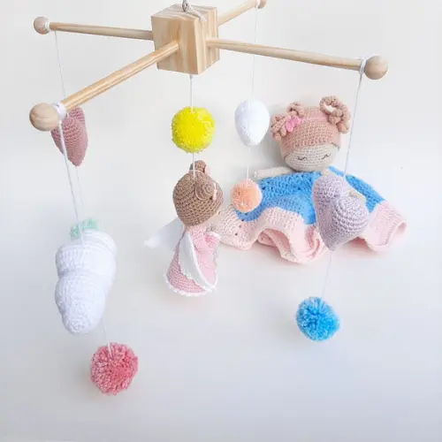 Mobile de Berço Anjinha Amigurumi Crochê + Naninha