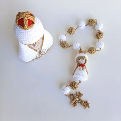Nossa Senhora de Fátima + Terço Crochê - Amigurumi