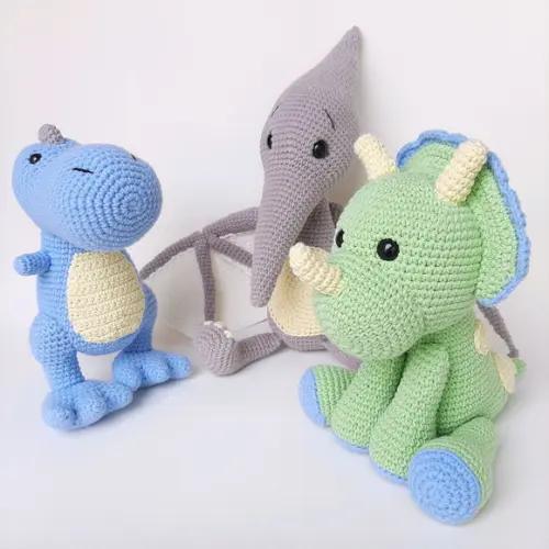 Trio Dinossauros de Crochê Amigurumi