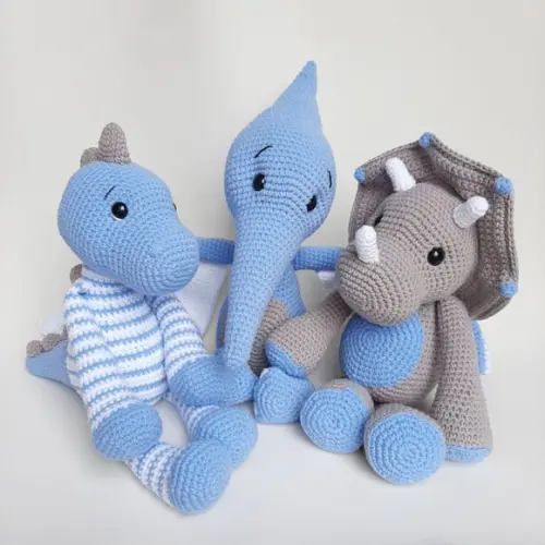 Trio Dinossauros de Crochê Amigurumi