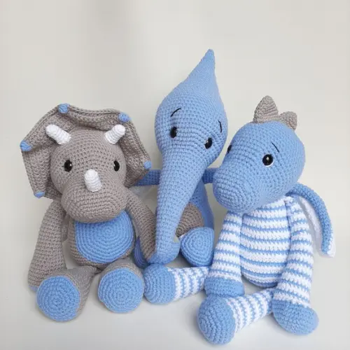 Trio Dinossauros de Crochê Amigurumi