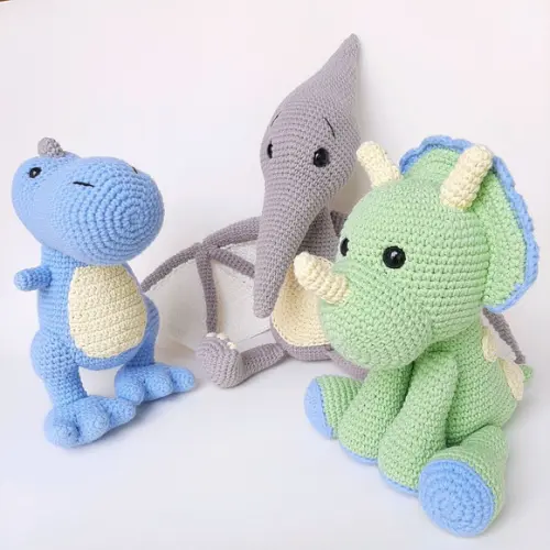 Trio Dinossauros de Crochê Amigurumi