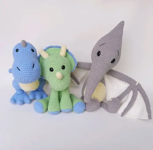 Trio Dinossauros de Crochê Amigurumi