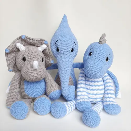 Trio Dinossauros de Crochê Amigurumi