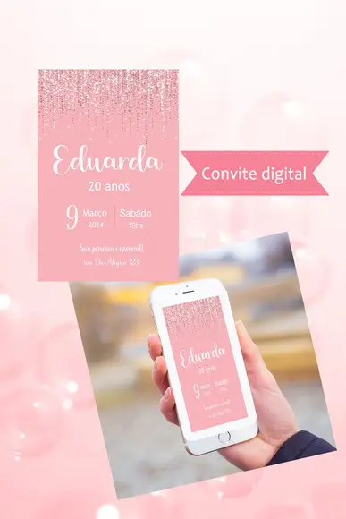 Convite Digital, Rosa Minimalista