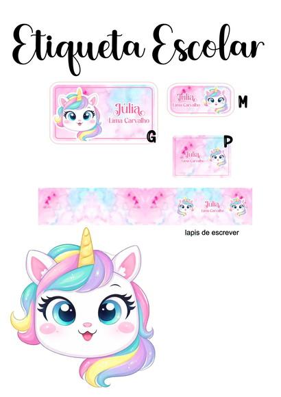Etiqueta Escolar Unicórnio - Kit 3