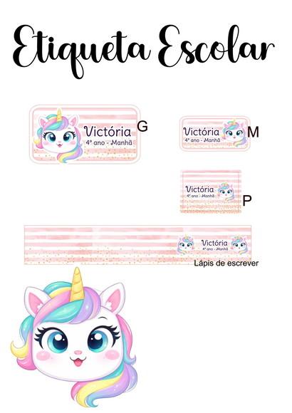 Etiqueta Escolar Unicórnio - Kit 3