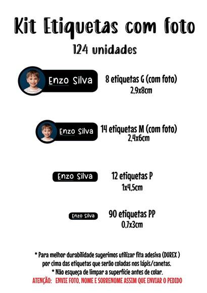 Kit Etiqueta Escolar Lavável com Foto Borda Preta