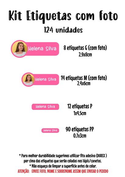 Kit Etiqueta Escolar Lavável com Foto Borda Pink