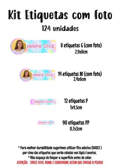 Kit Etiqueta Escolar Lavável com Foto Tie Dye