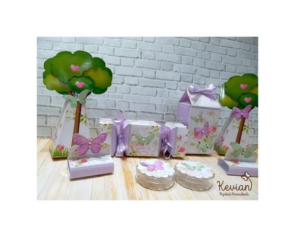 Kit Festa Jardim Borboletas Lilás e Verde