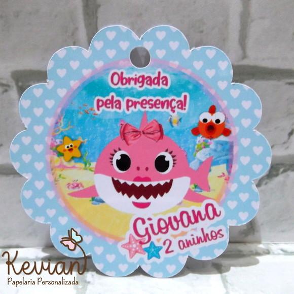 100 Tag Agradecimento Baby Shark Menina