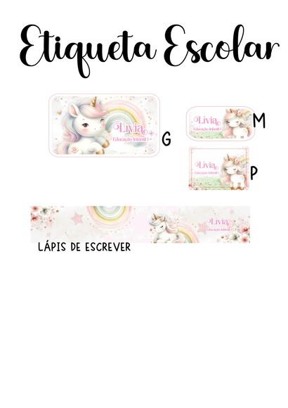 Etiqueta Escolar Unicórnio - Kit 3