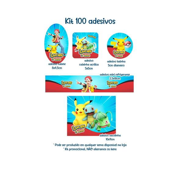 Kit 100 Adesivos Festa Pokemon