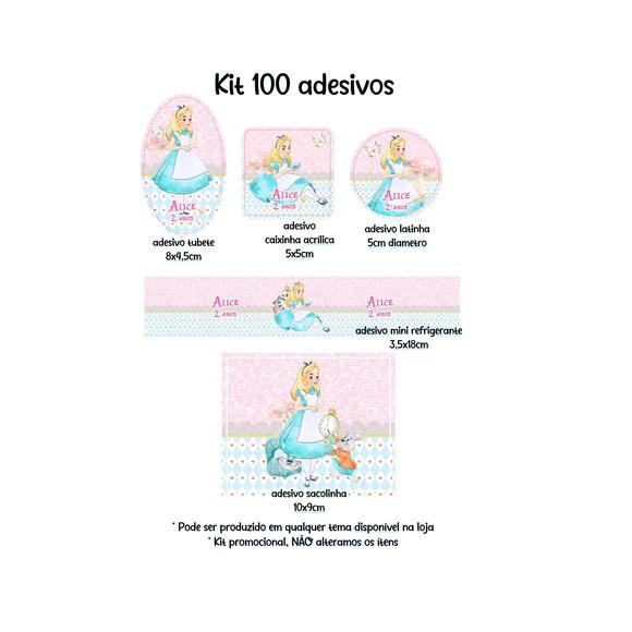 Kit 100 Adesivos Alice no País das Maravilhas