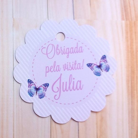 50 Tag Agradecimento Floral Jardim Borboletas 4cm