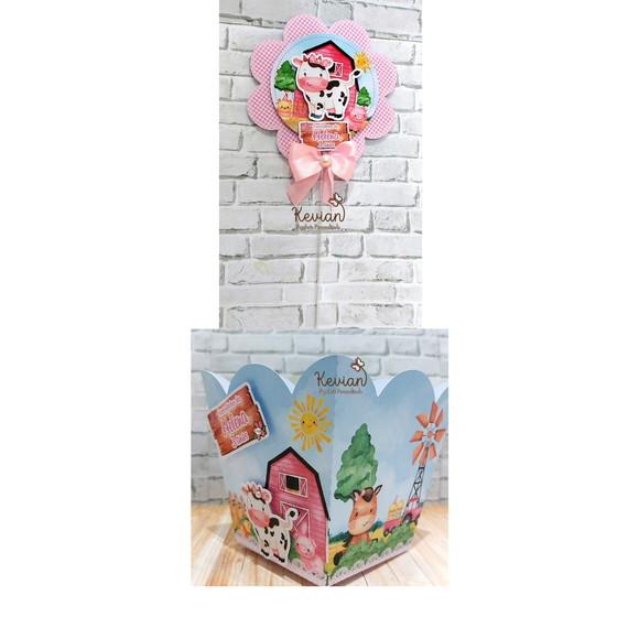 Cachepot e Topper Centro de Mesa Fazendinha Rosa