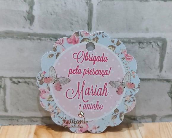 50 Tag Agradecimento Floral Azul e Borboletas