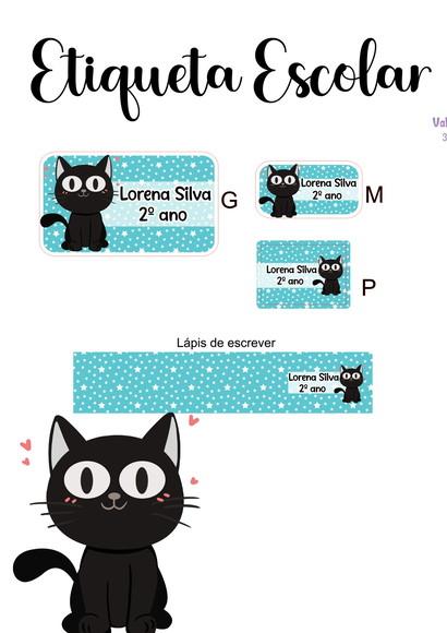 Etiqueta Escolar Gatinho - Kit 3