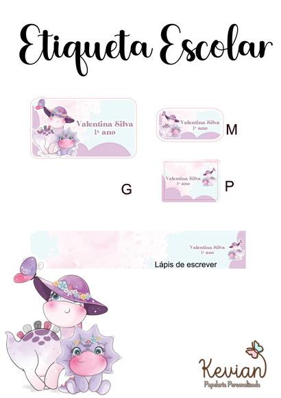 Etiqueta Escolar Dinossauro Menina - Kit 3