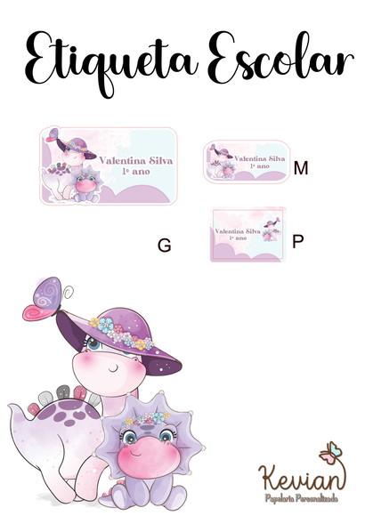 Etiqueta Escolar Dinossauro Menina - Kit 1
