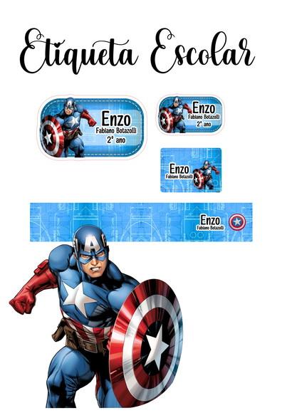 Etiqueta Escolar Capitão America - Kit 3