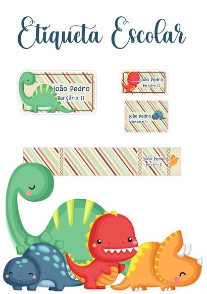 Etiqueta Escolar Dinossauro - Kit 3