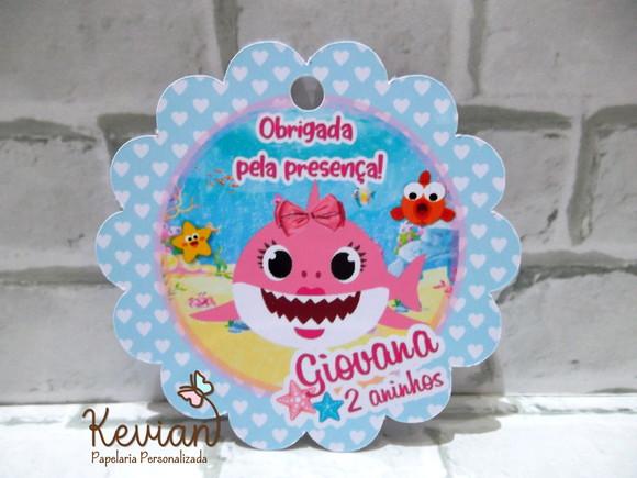 30 Tag Agradecimento Baby Shark Rosa