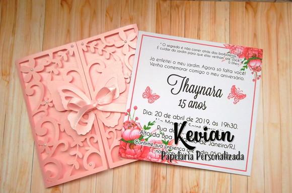 Convite Rendado Borboleta Envelope Perolado