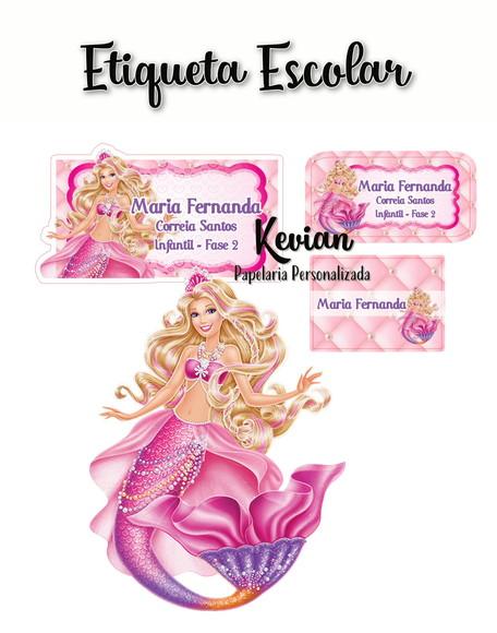 Etiqueta Escolar Barbie Sereia - Kit 2
