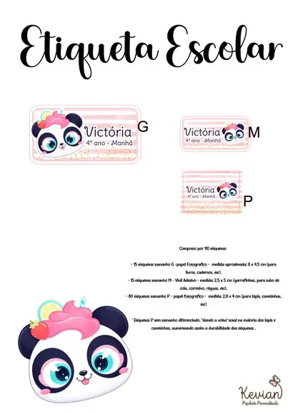 Etiqueta Escolar Panda Pandinha - Kit 4