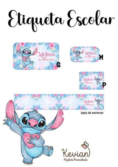 Etiqueta Escolar Stitch - Kit 3