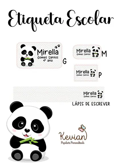 Etiqueta Escolar Panda Pandinha - Kit 3