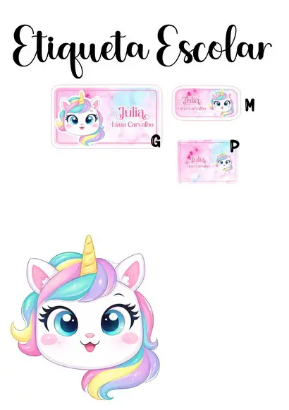 Etiqueta Escolar Unicórnio - Kit 2