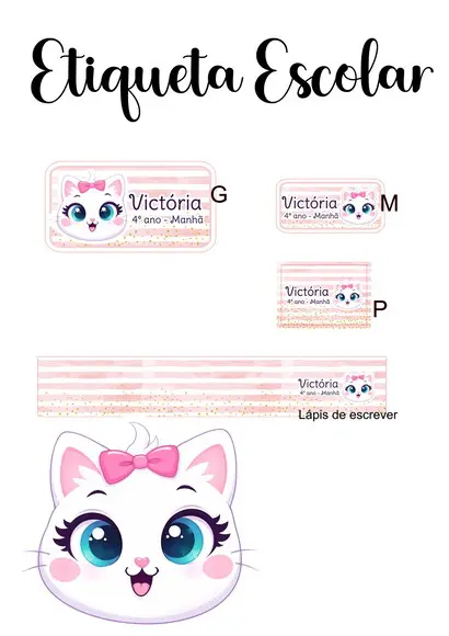 Etiqueta Escolar Gatinha Gata - Kit 3